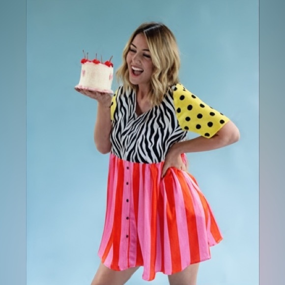 emy Dresses & Skirts - Pink and Yellow Striped Midi Dress